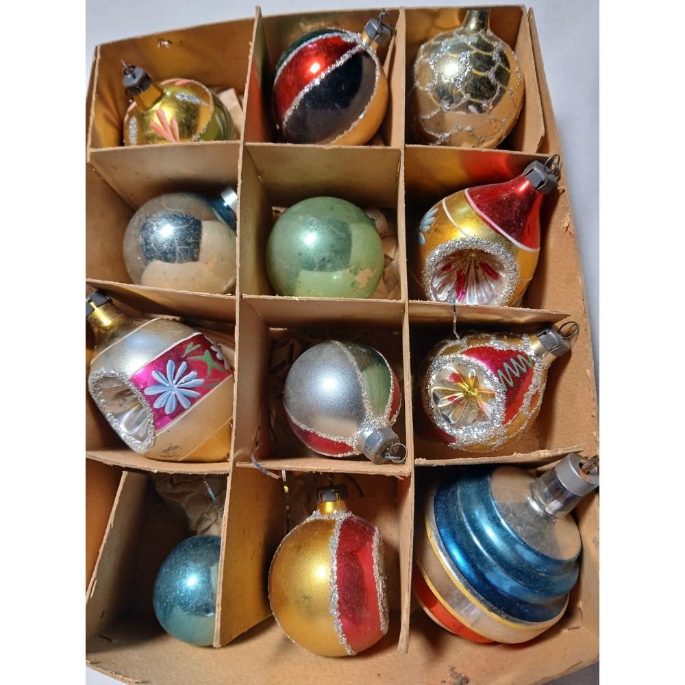 Vintage Mercury Glass Christmas Ornaments Indent Reflector Ball-Bell Lot of 12